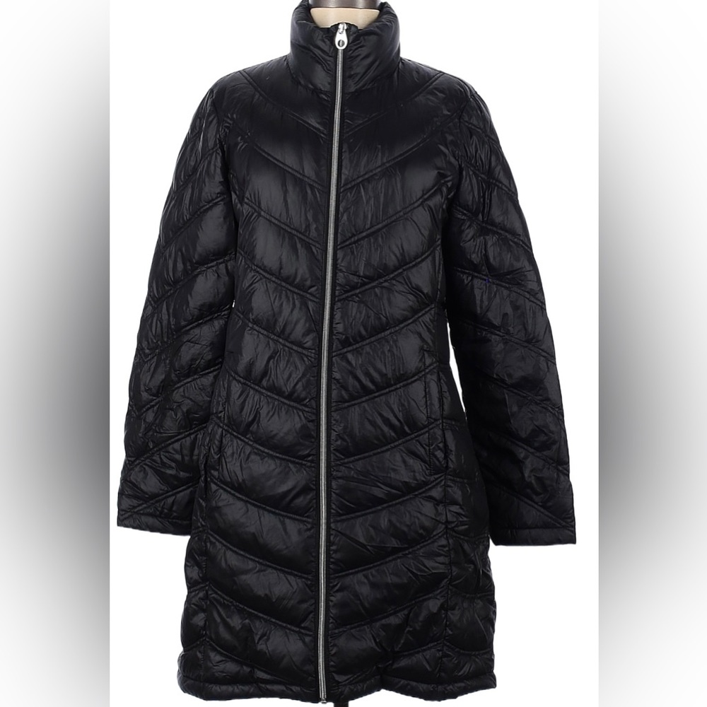 Calvin Klein Puffer Jacket Coat, Black, Sz L, Long, Knee Length, Chevron Quilt